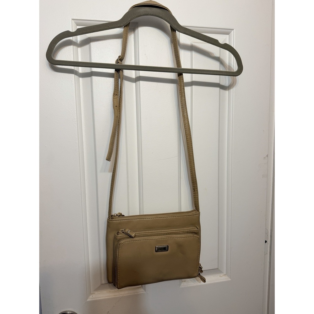 Koltov Tan Faux Multi-zippered pockets Crossbody Purse/Bag  Adj Strap